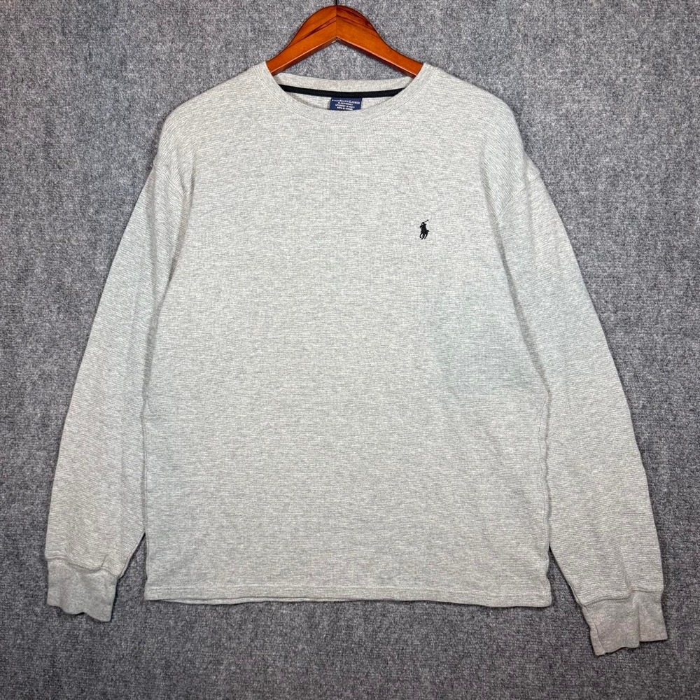 Polo Ralph Lauren Mens Gray Cotton Waffle Knit Thermal Sweatshirt XL